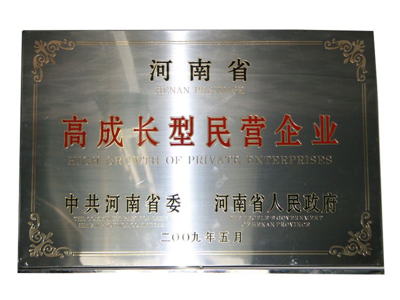2009年河南省高成長(cháng)型民營(yíng)企業(yè)
